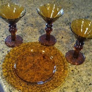 3 Martini Glasses and Serving Plate
